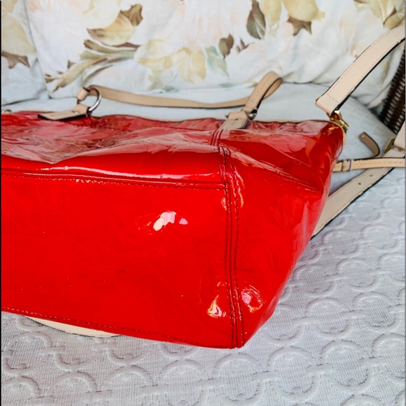 Coach Red Patent Embossed Large Satchel Bag - Picture 7 of 13